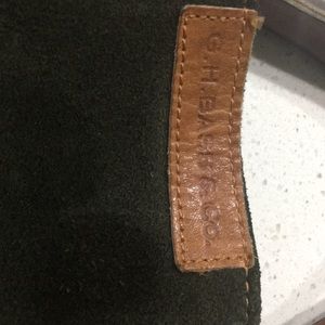Used olive green suede bag